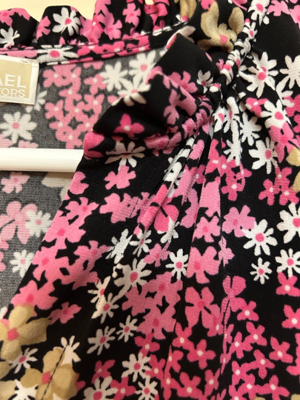Michael Kors Black Midi Dress with Pink & White Floral Print EUC Size Large - Picture 6 of 6